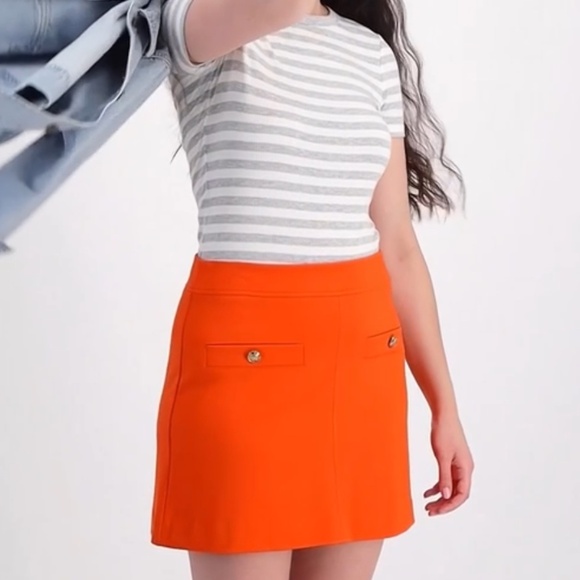 On 34th Women's Ponté-Knit Mini Skirt Orange Stretch w/ buttons - Picture 1 of 13